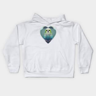 Cute Budgie In a Heart Shape on blue background. Perfect Valentines Bird Kids Hoodie